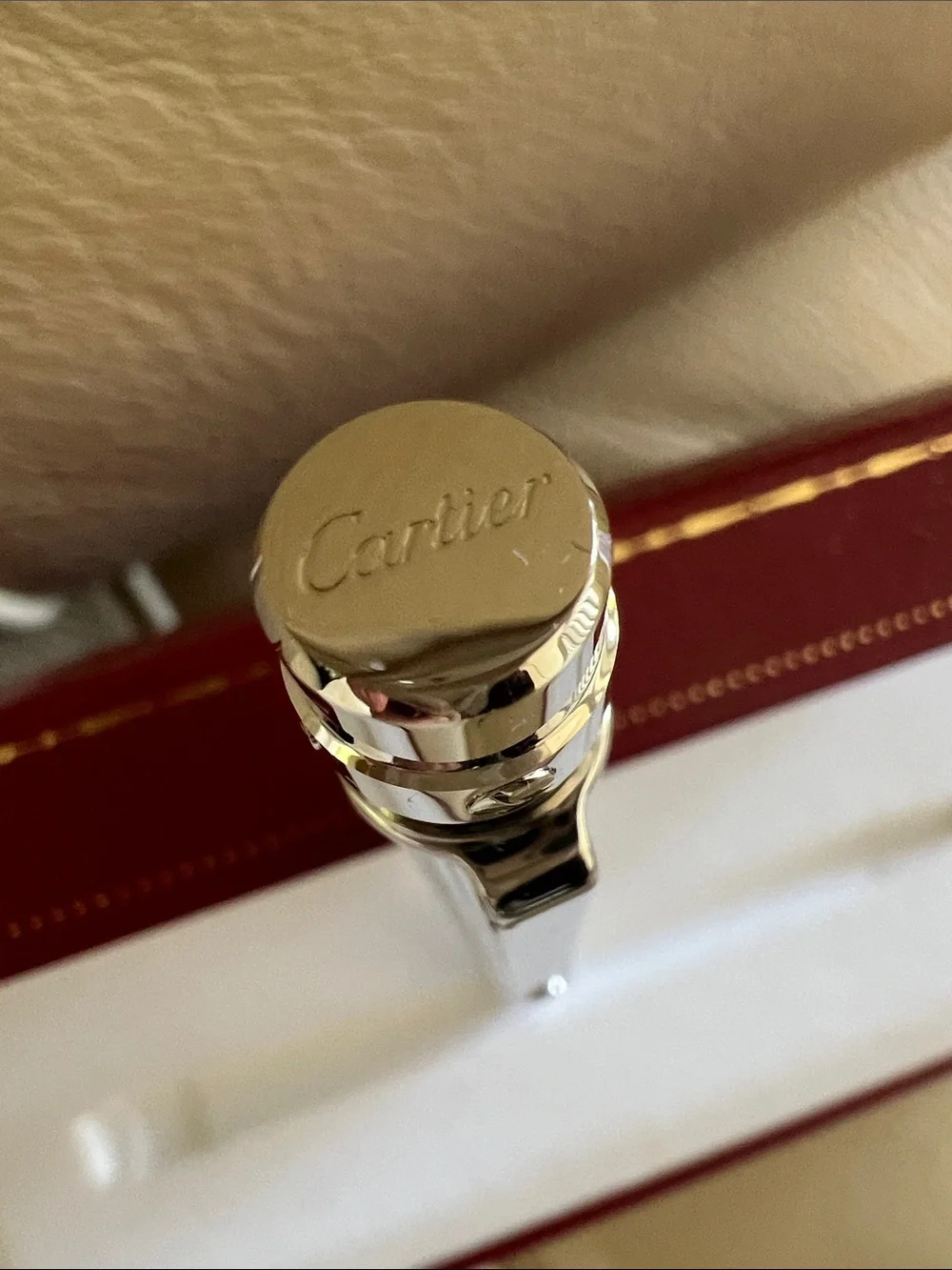 Cartier Silver Stainless Steel Ballpoint Pen in Red Case